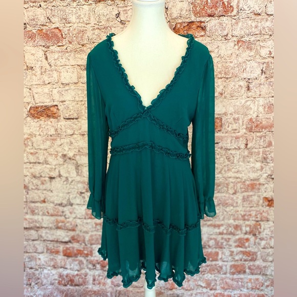 B DARLIN Green Pouf Sleeve Party Dress – Size‎ 13/14 – Fit & Flare - Picture 1 of 7
